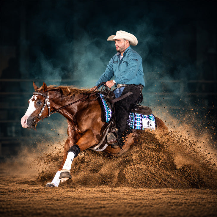 Walla Whiz Gun, successful Reining offspring by Walla Whiz Crome (TomTom), in the show pen