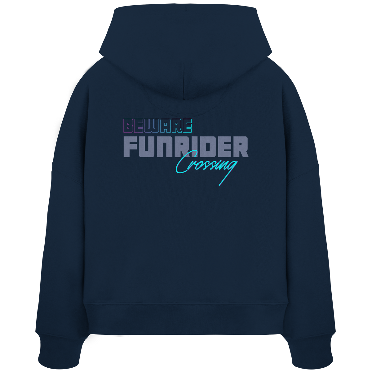 Beware Funrider Crossing, Navy - Women's Organic Boxcut Hoodie