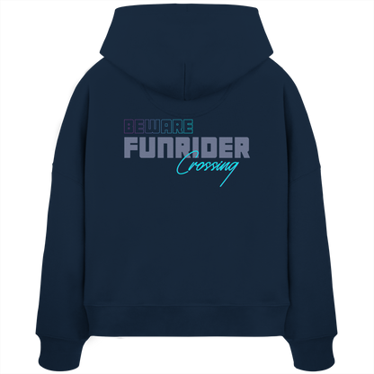 Beware Funrider Crossing, Navy - Women's Organic Boxcut Hoodie