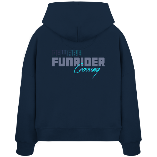 Beware Funrider Crossing, Navy - Women's Organic Boxcut Hoodie